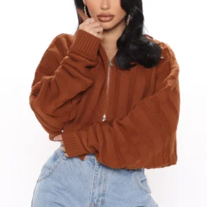 Cozy Girl Zip Front Cropped Cardigan Sweater